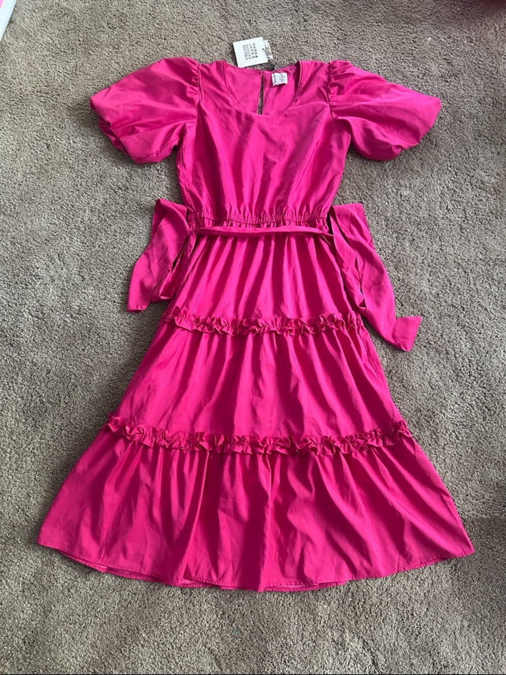 Badgley Mishka Tiered Puff-Sleeve Dress NWT